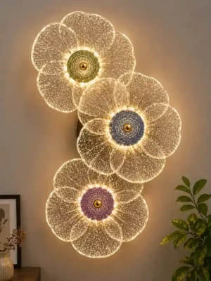 Premium Flower Wall Light – Crystal Petal LED Decor Lamp (3-Flower Design)