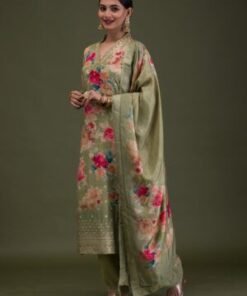 Pista Green Printed Semi Crepe Readymade Salwar Suit